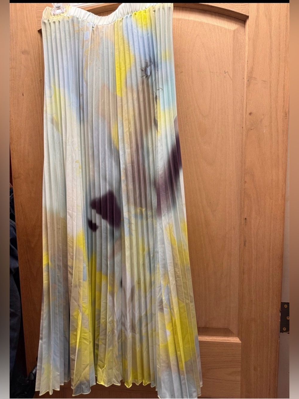 Pleated Watercolor Maxi Dress — Yellow, Light Blue, Purple - Picture 4 of 7